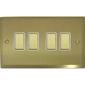 victorian cast satin brass light switch (4 gang/brass switches/white inserts) front fc20825