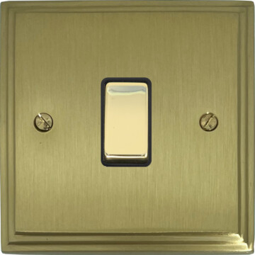victorian cast satin brass light switch (1 gang/brass switch/black inserts) front fc20825