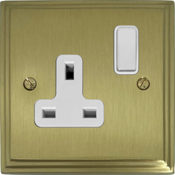 victorian cast satin brass single socket (white switch) front fc20825