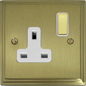 victorian cast satin brass single socket (brass switch/white inserts) front fc20825
