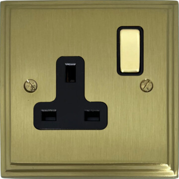 victorian cast satin brass single socket (brass switch/black inserts) front fc20825