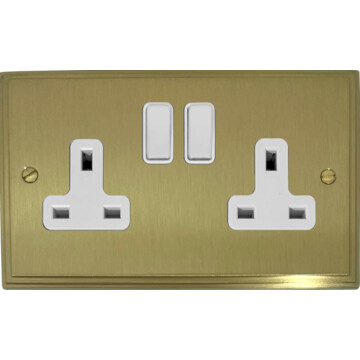 victorian cast satin brass double socket (white switches) front fc20825