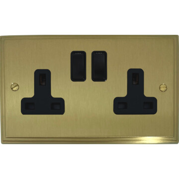 victorian cast satin brass double socket (black switches) front fc20825