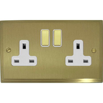 victorian cast satin brass double socket (brass switches/white inserts) front fc20825