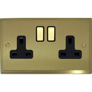 victorian cast satin brass double socket (brass switches/black inserts) front fc20825