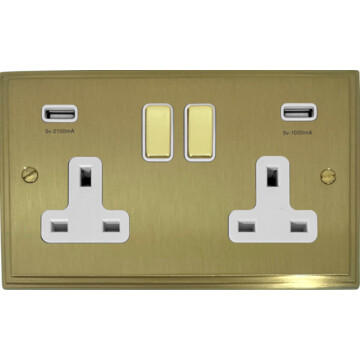 victorian cast satin brass double socket with usb (brass switcheswhite inserts) front fc20825