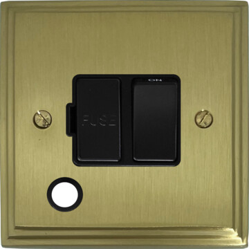 victorian cast satin brass switched fused spur with flex outlet (black switch) front fc20825