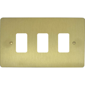 Flat Satin Brass Grid Switch (3 Gang)