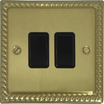 monarch satin brass light switch (2 gang/black switches) front fc20825