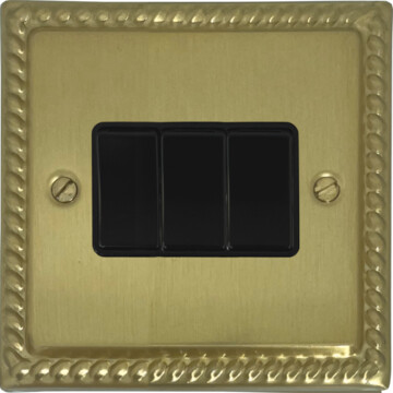 monarch satin brass light switch (3 gang/black switches) front fc20825