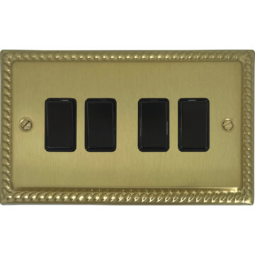 monarch satin brass light switch (4 gang/black switches) front fc20825