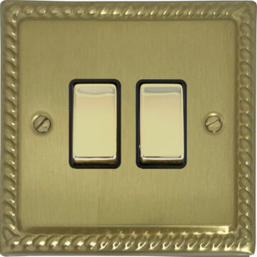 monarch satin brass light switch (2 gang/brass switches) front fc20825
