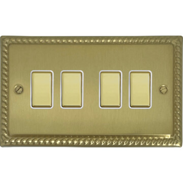 monarch satin brass light switch (4 gang/brass switches/white inserts) front fc20825