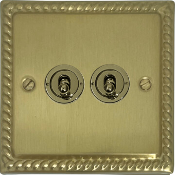 monarch satin brass toggle switch (2 gang) front fc20825
