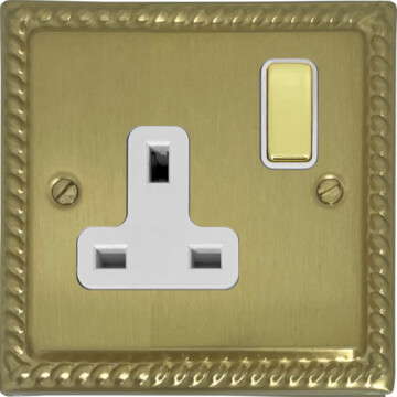 monarch satin brass single socket (brass switch/white insert) front fc20825