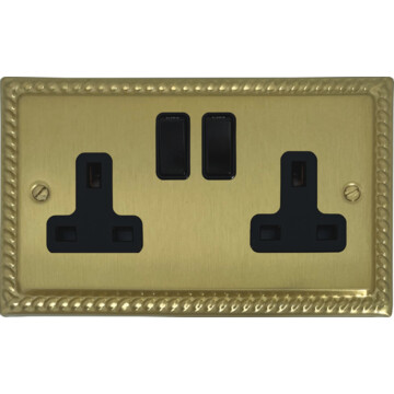 monarch satin brass double socket (black switches) front fc20825