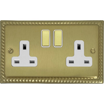 monarch satin brass double socket (brass switch/white insert) front fc20825