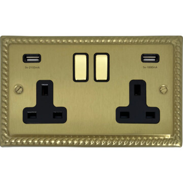 monarch satin brass double socket with usb (brass switch) front fc20825