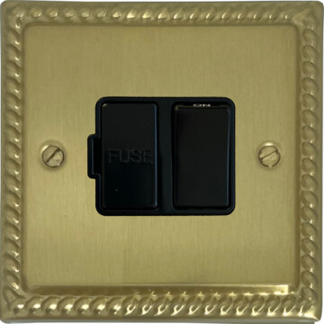 monarch satin brass switched fused spur (black switch) front fc20825