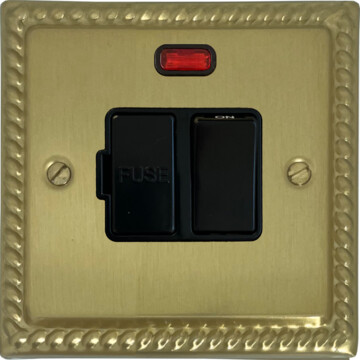monarch satin brass switched fused spur with neon (black switch) front fc20825