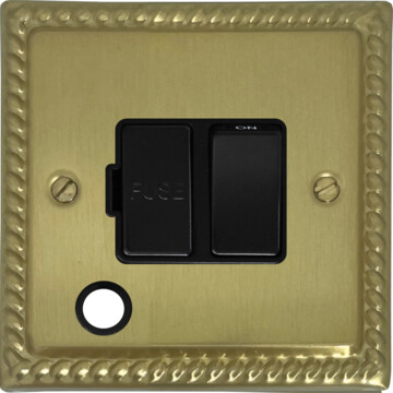 monarch satin brass switched fused spur with flex outlet (black switch) front fc20825