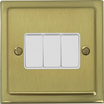 trimline satin brass light switch (3 gang/white switches) front fc20825