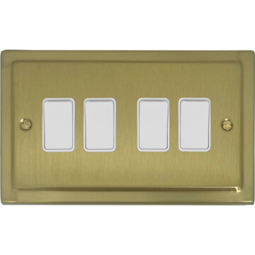 trimline satin brass light switch (4 gang/white switches) front fc20825