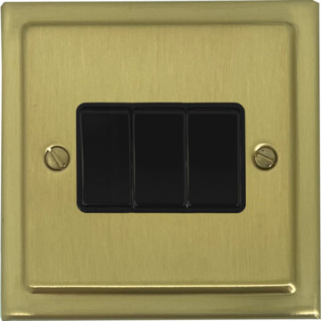 trimline satin brass light switch (3 gang/black switches) front fc20825