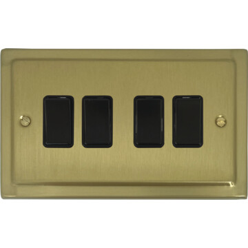 trimline satin brass light switch (4 gang/black switches) front fc20825