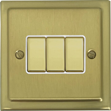 trimline satin brass light switch (3 gang/brass switch/white insert) front fc20825