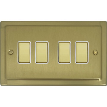 trimline satin brass light switch (4 gang/brass switches/white insert) front fc20825