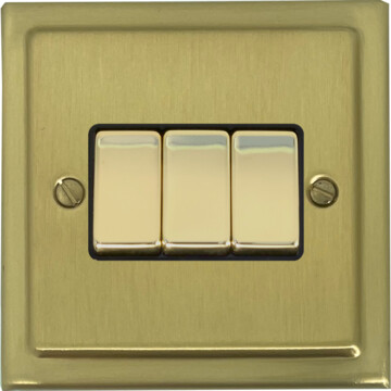 trimline satin brass light switch (3 gang/brass switch) front fc20825