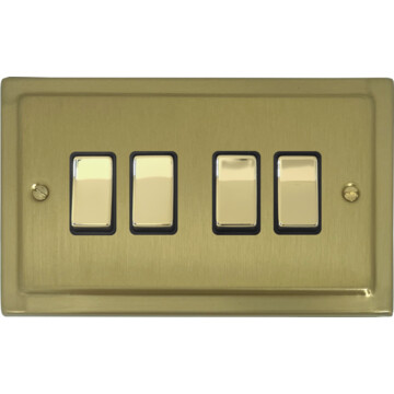 trimline satin brass light switch (4 gang/brass switches) front fc20825