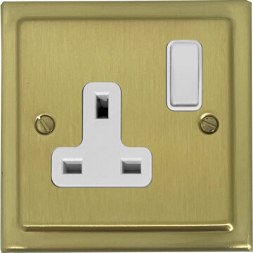 trimline satin brass single socket (white switch) front fc20825