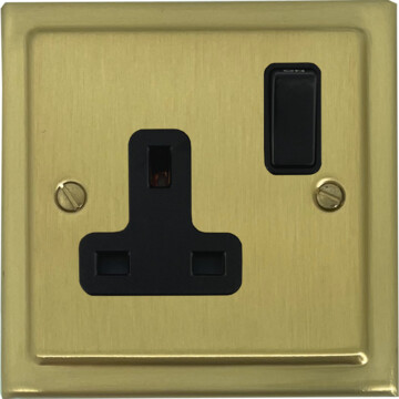 trimline satin brass single socket (black switch) front fc20825