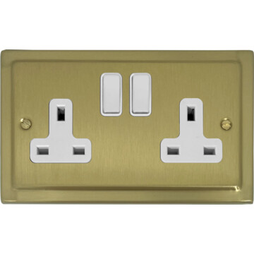trimline satin brass double socket (white switches) front fc20825
