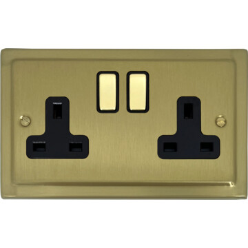 trimline satin brass double socket (brass switch) front fc20825