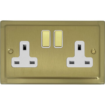 trimline satin brass double socket (brass switch/white insert) front fc20825
