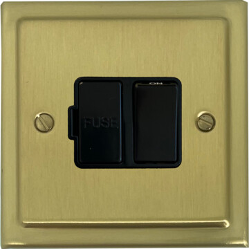 trimline satin brass switched fused spur (black switch) front fc20825