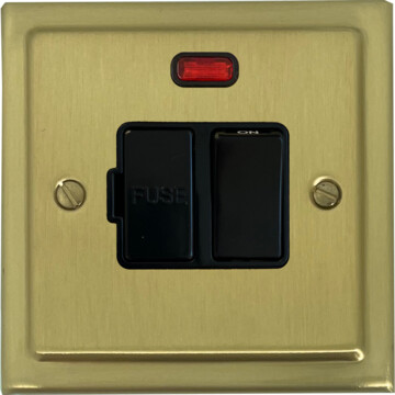 trimline satin brass switched fused spur with neon (black switch) front fc20825