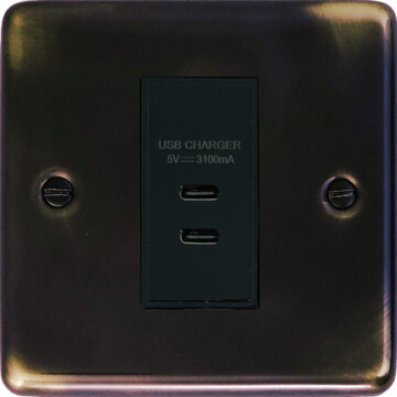contour aged brass usb charger (2x usb c) (1 gang) front fc20825