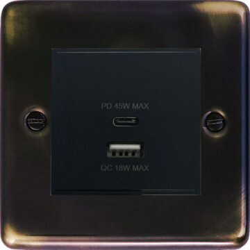 contour aged brass usb charger (dual usb a + c quick charge) (1 gang) front fc20825