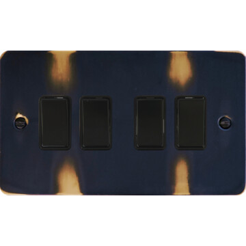 flat aged brass light switch (4 gang/black switches) front fc20825