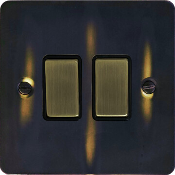 flat aged brass light switch (2 gang/antique brass switches) front fc20825