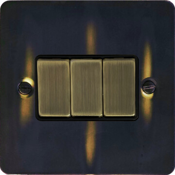 flat aged brass light switch (3 gang/antique brass switches) front fc20825