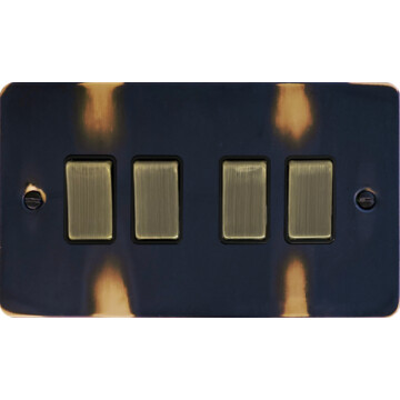 flat aged brass light switch (4 gang/antique brass switches) front fc20825