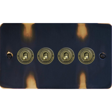 flat aged brass toggle switch (4 gang) front fc20825