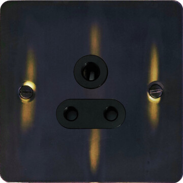 flat aged brass 5a 3 pin socket (black insert) front fc20825