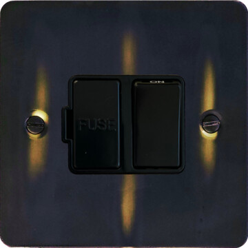 flat aged brass switched fused spur (black switch) front fc20825
