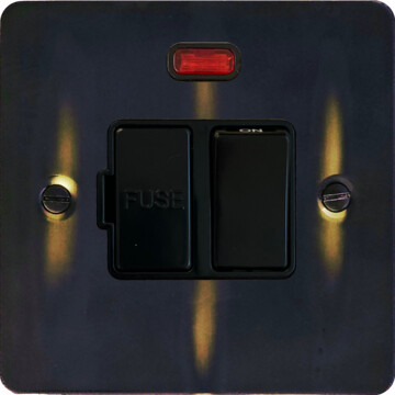 flat aged brass switched fused spur with neon (black switch) front fc20825